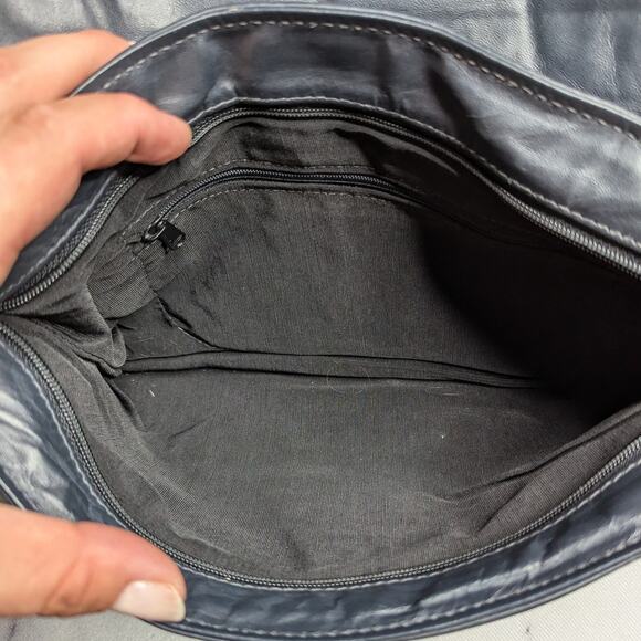 Vtg 1980s Navy Blue Croc Embossed Patchwork Leather Envelope Shoulder Bag - Picture 6 of 6